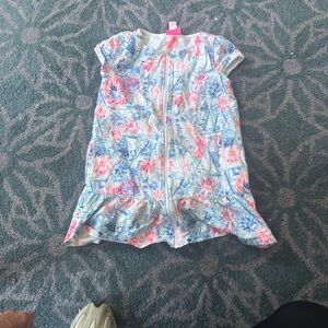 Lilly Pulitzer Girls Zip-Front Floral Sailboat One-Piece - Blue, Pink & White